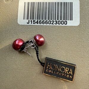 Honora Cultured Purple Maroon Pearl Stud Earrings Silver backing NEW IN PACKAGE